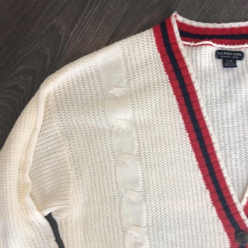 Classic U.S. polo assn. unisex Striped Cable Knit Cardigan size large - Picture 5 of 10